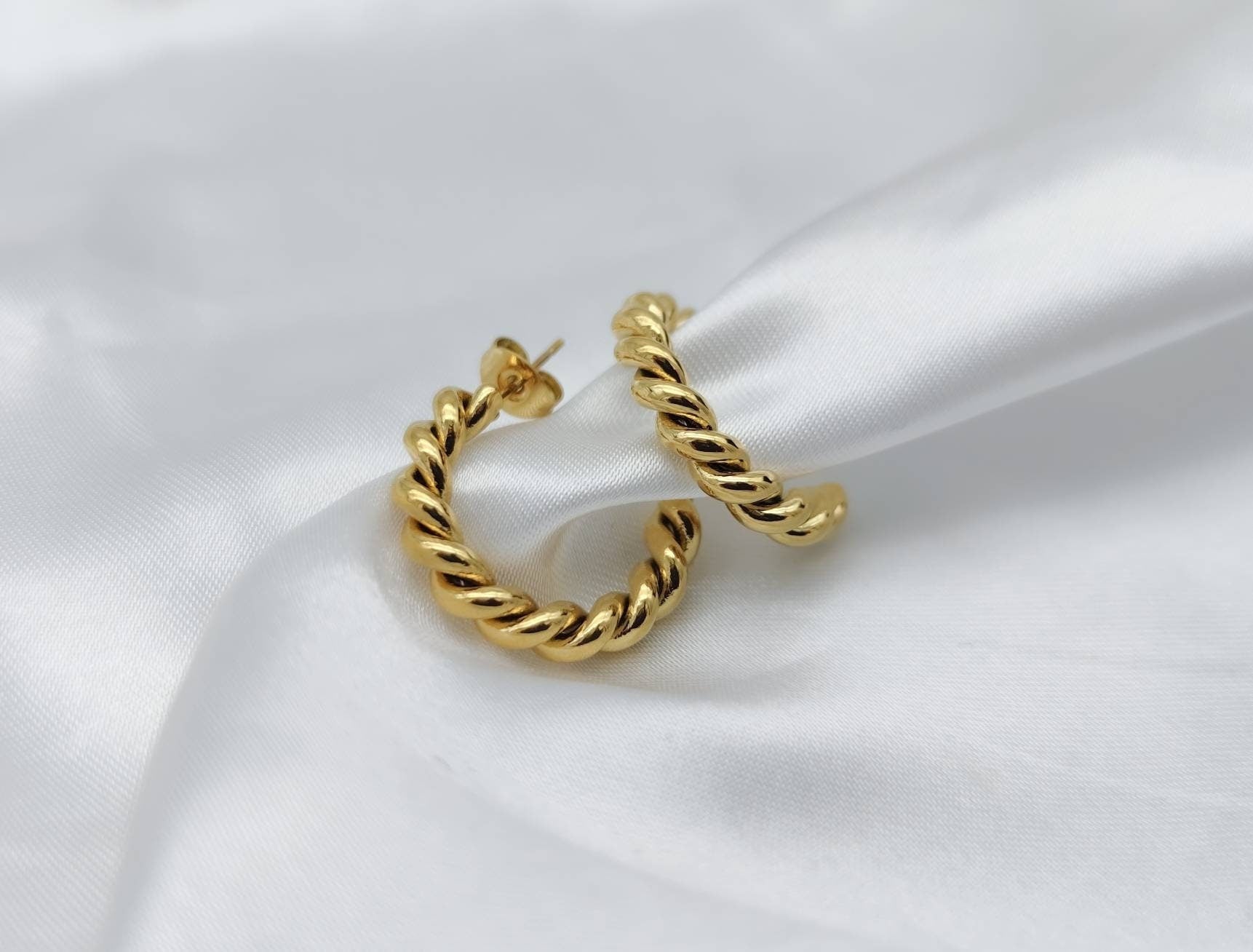gold-Ohrringe Paar 1 gold-gedre Creolen-Edelstahl-vergoldet-Ohrstecker