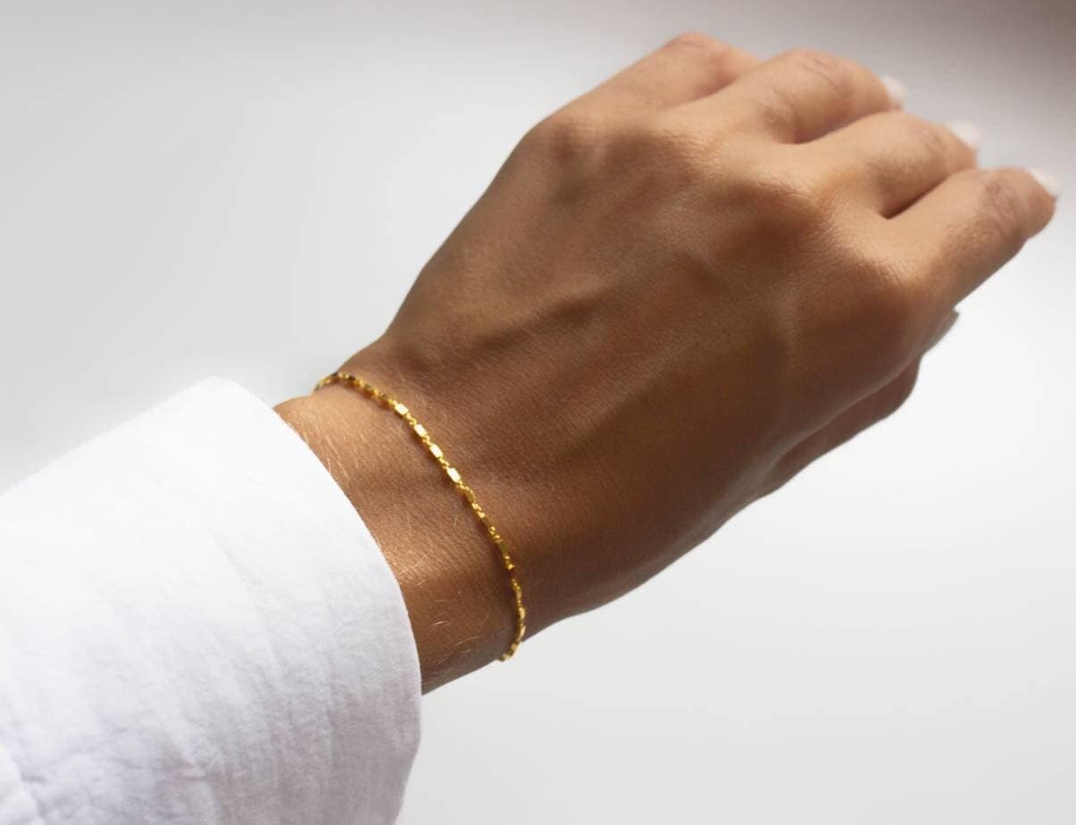 Zierliches Armkettchen-zartes Armband-filigran-schlicht-minimalistisch-Box Chain Bracelet-925er Silber- Gold-Rosegold-vergoldet