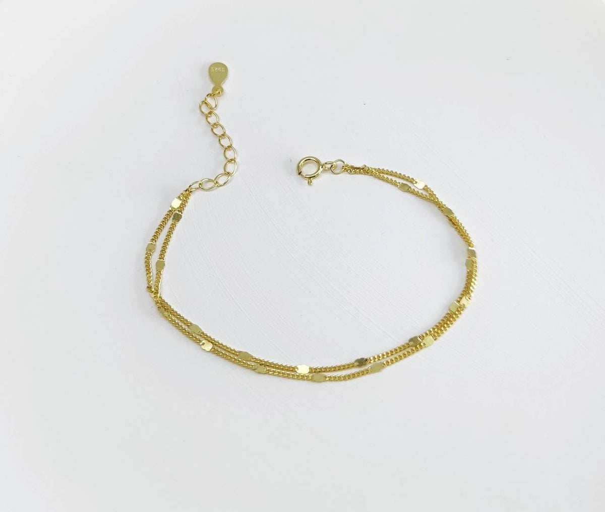 Zartes Armband-Doppelschicht-Stapelarmband-zierliches Armkettchen-fein-puristisch-minimal-925er Silber-Gold-vergoldet