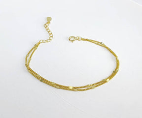 Zartes Armband-Doppelschicht-Stapelarmband-zierliches Armkettchen-fein-puristisch-minimal-925er Silber-Gold-vergoldet