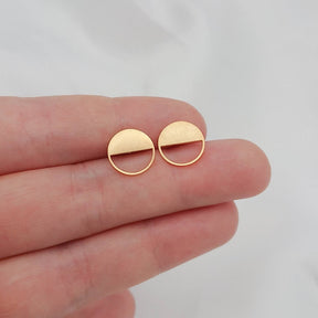 1 Paar schlichte Ohrstecker-geometrisch-filigran-Edelstahl-Gold-gebürstet-matt-Kreis