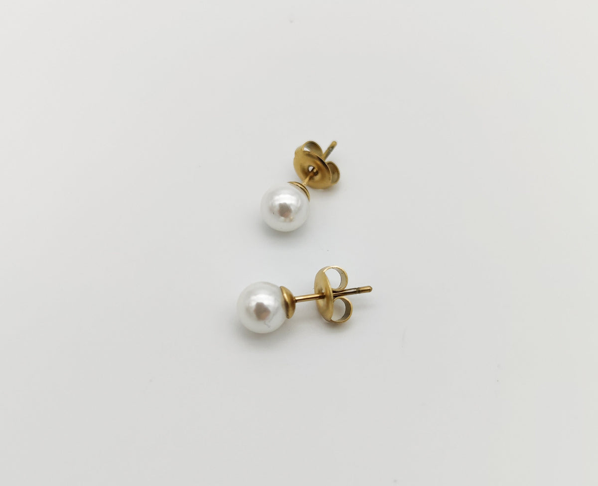 1 Paar Perlen Ohrstecker-edel-Kugelohrstecker-Brautschmuck-Trauzeugin-creme-Perle-Perlenohrstecker-Edelstahl-vergoldet